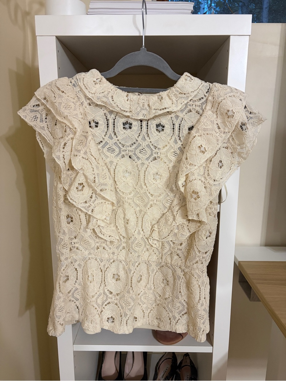 Adiva Cream Lace Ruffle Sleeve Blouse